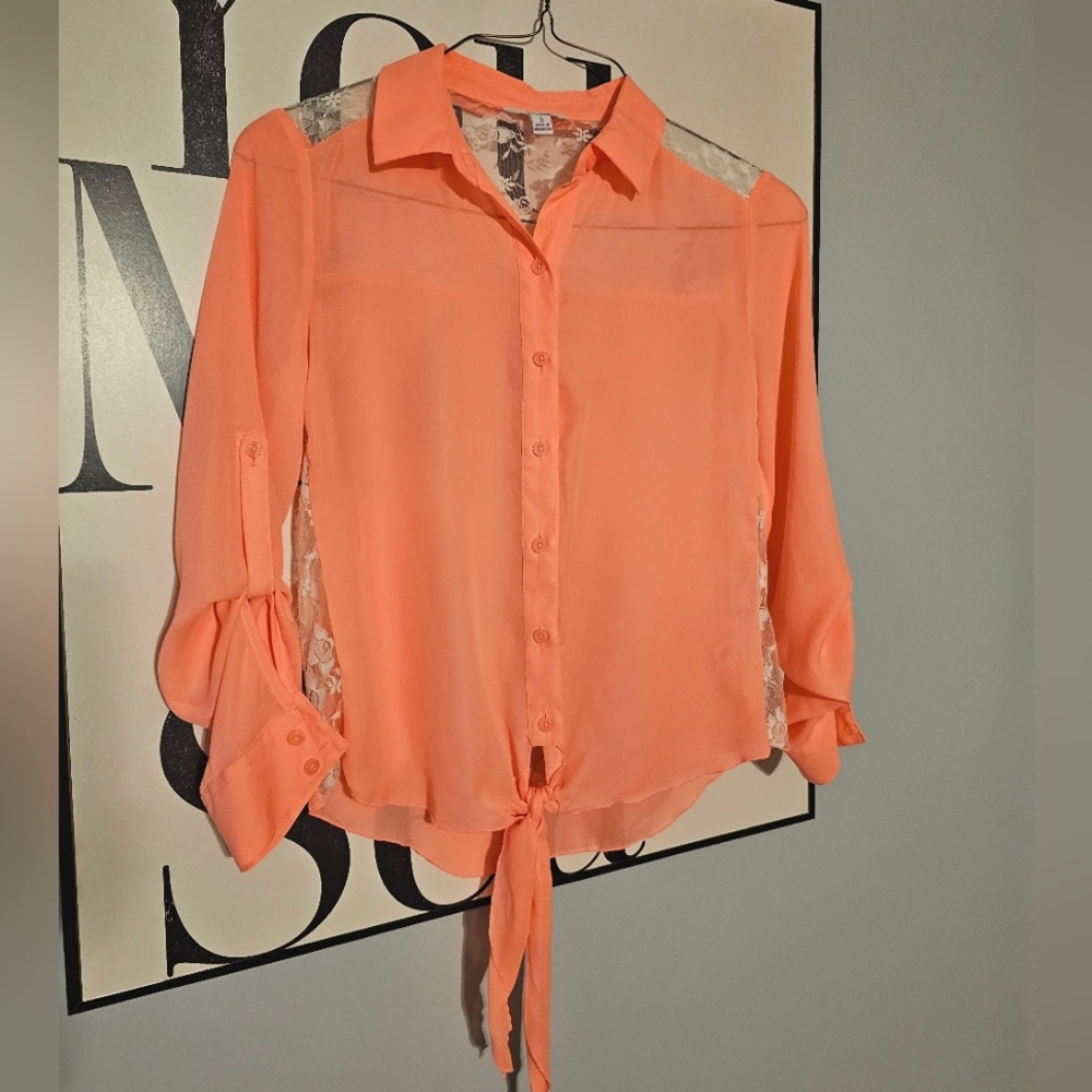 Women's small coral blouse with lace details